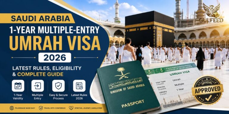 Saudi Arabia Umrah Visa 2026 guide showing pilgrims in Makkah with the latest visa rules and eligibility requirements